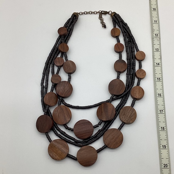 56. Brown Wood Circular Disc Necklace Multi-Layered EUC - Picture 3 of 3